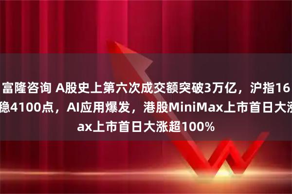 富隆咨询 A股史上第六次成交额突破3万亿，沪指16连阳、站稳4100点，AI应用爆发，港股MiniMax上市首日大涨超100%